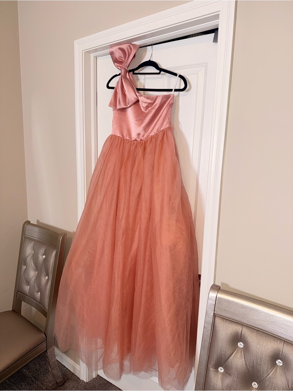 Girls One-Shoulder Pink Tulle Party Dress